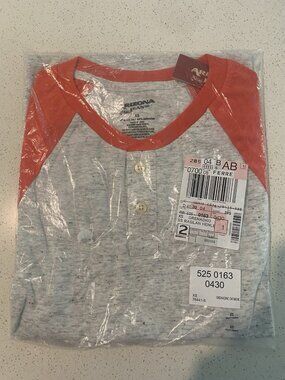 arizona jean co shirt XS Raglan Henley Grey & Red Two Button Grenadine Oatmeal